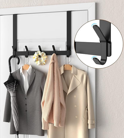 KitchLife Over The Door Hooks Hanger with 15.75 inches Extended Arms, Fit for 1-3/4" Doors, J40U, Thickened Bathroom Towel Rack Organization, 1 Pack Double-Hook, Matte Black