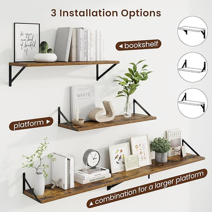 Axeman 30 Inch Floating Shelves | 10 Inch Deep Brown Wall Shelves Set of 2 | 30" W x 10" D Rustic Brown Floating Shelves for Living Room Bathroom Kitchen
