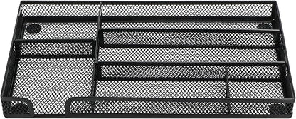Annova Desk Drawer Organizer Tray for Office Organization - Metal Mesh - Storage Tray with Dividers for Pens, Desktop Accessories, Bathroom, Kitchen, Makeup and Office Supplies (Small, Black)
