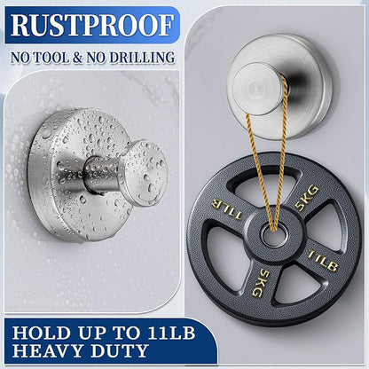 warlve Suction Cup Hooks No Drill Stainless Steel Shower Hooks Towel Hook Heavy Duty on Smooth and Non-Porous Surfaces in Bathrooms Kitchen Bedroom (2, Brushed Nickel)