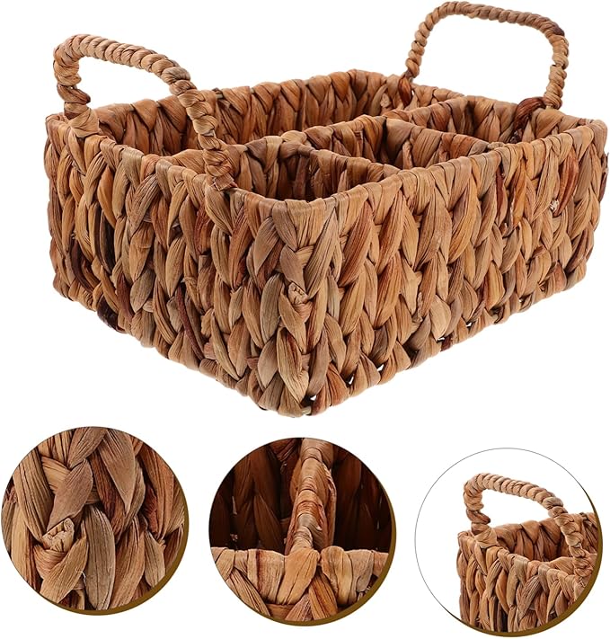 Woven Storage Basket Organizer Hyacinth Cutlery Holder with Compartments Stylish Dining Table Decor Multifunctional Snack Serving and Utensil Storage