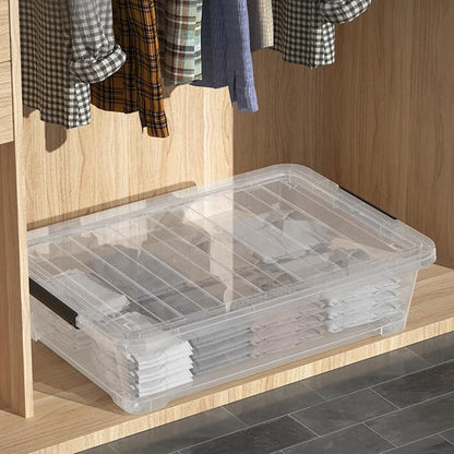 Waikhomes 4 Packs Under Bed Storage Containers with Clear Lid, Large Stackable Plastic Latching Bins with Rolling Wheels, 40 Quart