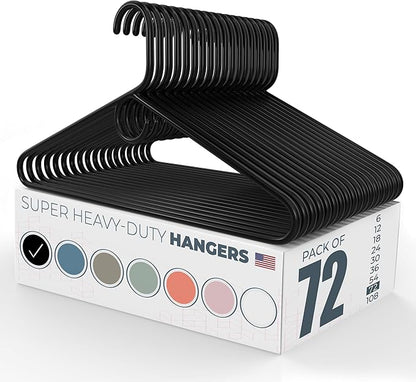 Neaties Super Heavy Duty Clothes Hangers 50+ Pack (72 Count) – Made in The USA - 10lb Capacity, Thick Plastic Hangers for Pants, Coats, Jackets, Jeans and Adult Clothing – Black