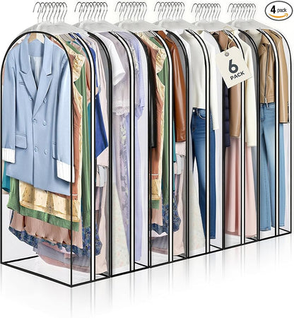 4 pcs 50" Garment Bags for Hanging Clothes, Clear Suit Bags for Closet Storage Clothing Storage, Garment Bags for Travel Covers with 10" Gussets for Coats, Jackets, Shirts and Sweater