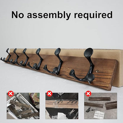 SKOLOO 36-Inch Wood Coat Rack Wall Mount with 6 Triple Hooks - Ideal for Family Entrances, Classrooms, and Pet Supplies Storage - Perfect Coat Hooks for Wall,Charred Golden Brown, Pack of 2