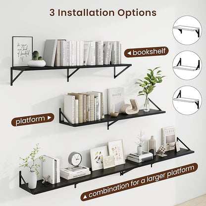 Axeman 48 Inch Floating Shelves | 10 Inch Deep Black Wall Shelves Set of 2 | 48" W x 10" D Black Wood Floating Shelves for Living Room Bathroom Kitchen