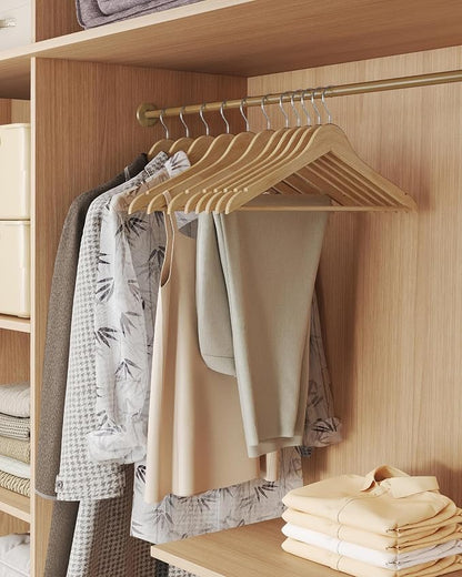 SONGMICS Wooden Hangers, Pack of 20, Coat Hangers, Pants Bar, 360° Swivel Hooks, Solid Birch Wood, 0.3-Inch Thick, Space Saving, for Jackets, Shirts, Coats, Natural Beige UCRW040K01