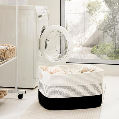 Blanket Basket,Rectangle Woven Baskets for Storage,65L Laundry Basket for Decorative Nursery Blanket,Toys,Dirty Clothes and Magazine in Shelves,Baby Room,and Living Room