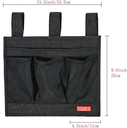 Zafit Linen Bedside Caddy, Bedside Storage Organizer for Hospital Beds, College Dorm Rooms or Baby Bed (Classic 4 Pockets Black)