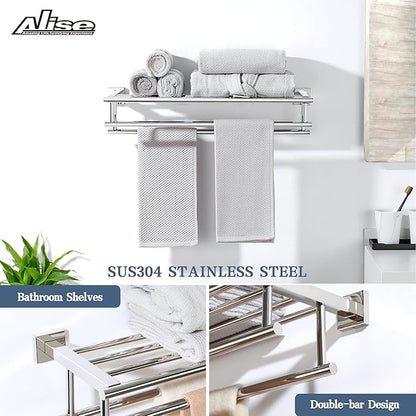 Alise Towel Rack,Towel Holder Towel Shelf with Double Towel Bars for Bathroom Lavatory,24 Inch SUS 304 Stainless Steel Wall Mount Towel Hanger,Polished Chrome
