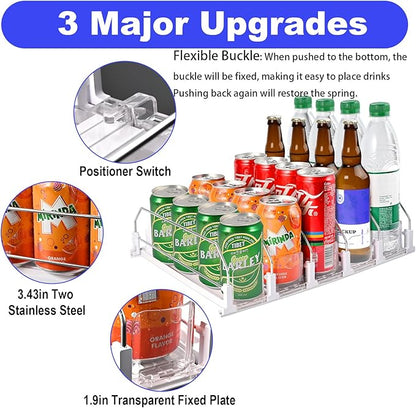 Faburo Drink Organizer for Fridge (Adjustable Width), 16.5” D Soda Can Fridge Drink Organizer, Refrigerator Beverage Organizers and Storage, Drink Dispenser Pop Can Holders for Fridge (5 Rows)