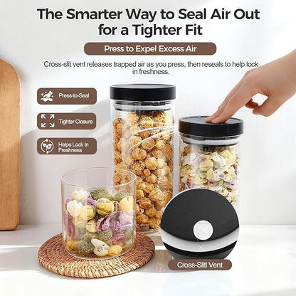 Danbark Set of 6 18oz Airtight Glass Storage Canisters with Lids - Pantry Organizers and Storage Glass for Kitchen - for Pantry, Flour, Sugar, Coffee, Tea, Pasta, Rice, and Snacks - Black