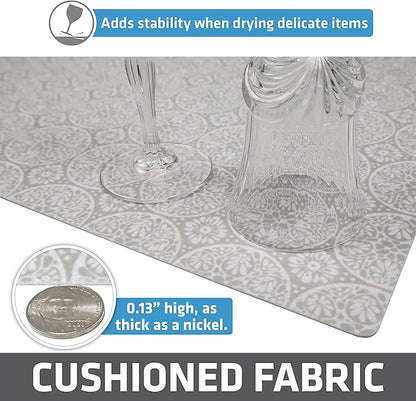 Drymate Premium Luxury Shelf & Drawer Liner, Thick Cushioned Fabric, Non-Adhesive, Absorbent, Waterproof, Slip-Resistant, Liners for Kitchen Cabinets, Cupboards (USA Made)(12”x59”)(24-Pack)(Tan)