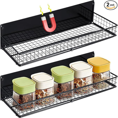 2 Pack Large Magnetic Shelves Spice Rack Organizer for Washing Machine, Fridge, Refrigerator, Oven, Coffee Maker, Metal Peg Board