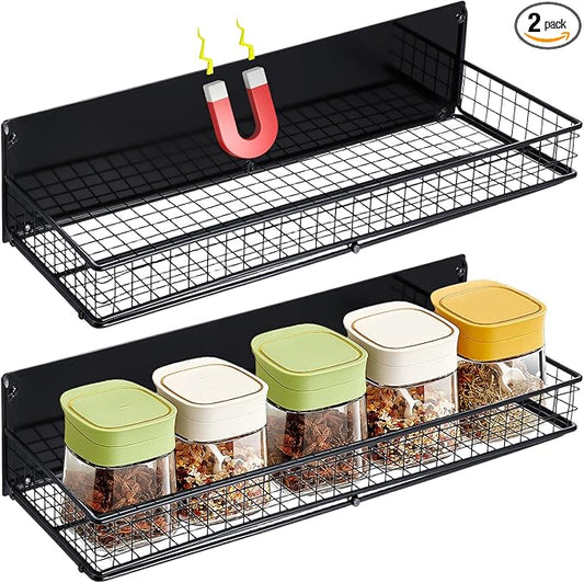 2 Pack Large Magnetic Shelves Spice Rack Organizer for Washing Machine, Fridge, Refrigerator, Oven, Coffee Maker, Metal Peg Board