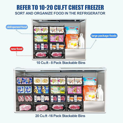Stnopw 3PCS Freezer Organizer Bins,Stackable Chest Freezer Organizer for 7 Cu.FT Deep Freezer Sort Frozen Food, Easily Get Food from the Bottom with Side Handles Add Storage Space