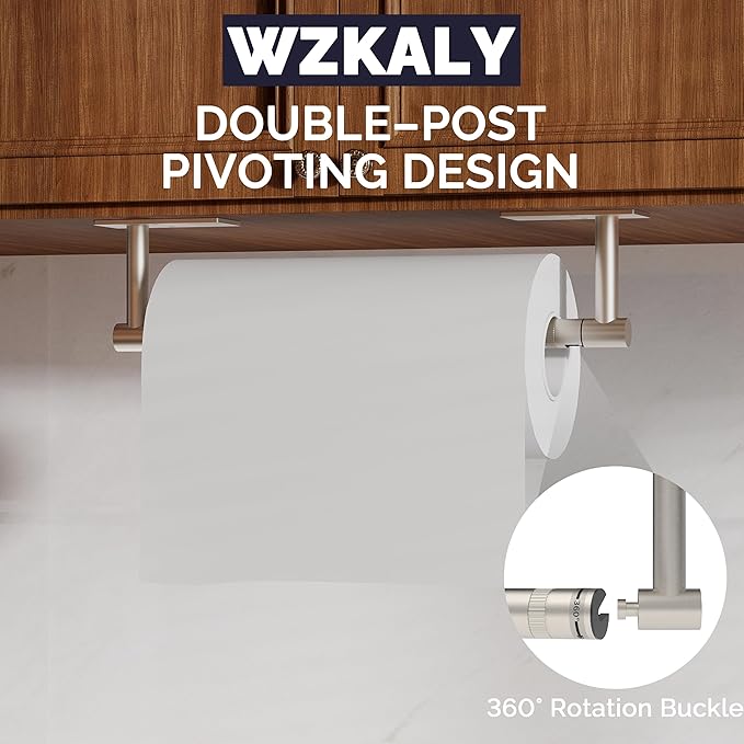 Paper Towel Holder Under Cabinet, Self Adhesive or Wall Mounted SUS304 Stainless Steel Paper Towel Holder for Kitchen, Bathroom, Farmhouse, Barbecue and Laundry (Silver)