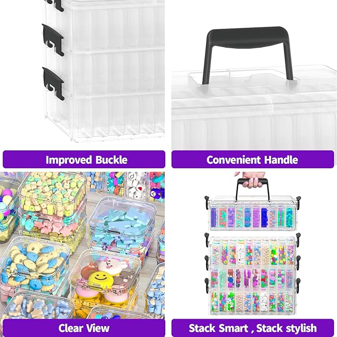 Bead Organizer Box 120 Pcs, 4-Tier Large Capacity Stackable Bead Storage Containers, Portable Plastic Craft Organizers for Jewelry Making, Bracelets, DIY, Nail Art Charms