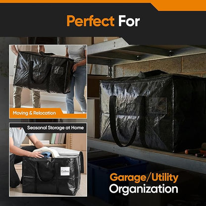 HOLDN’ STORAGE Extra Large Moving Storage Bag with Zipper Lid, Heavy Duty Reusable Tote for Clothes, Bedding, Books, Dorm & Home, Pack of 10 (Mix Pack)