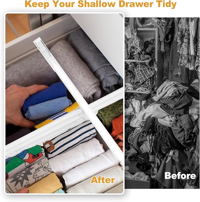 4 Pack Drawer Dividers for Clothes, 4" High 10.6"-16.9" Drawer Divider Adjustable Expandable Dresser Drawer Organizer, Clear Dresser Separators for Clothes, Underwear, Baby Clothes,Cosmetic,Toiletries