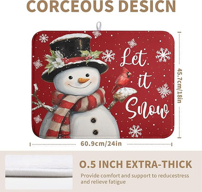 Wnoesat Snowman Christmas Dish Drying Mat Winter Drying Mats for Kitchen Counter Xmas Holiday Red Dish Draining Mat Microfiber Absorbent Reusable Dish Rack Pad 18x24 Inch