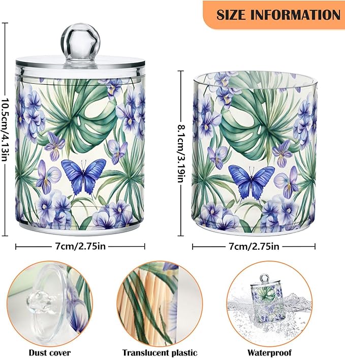 MNSRUU 4 Pack Qtip Holder Organizer Dispenser Tropical Orchid Flowers Bathroom Storage Canister Cotton Ball Holder Bathroom Containers for Cotton Swabs/Pads/Floss