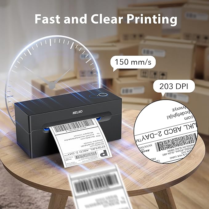 Nelko Bluetooth Thermal Shipping Label Printer, Wireless 4x6 Shipping Label Printer for Small Business, Support Android, iPhone and Windows, Widely Used for Amazon, Ebay, Shopify, Etsy, USPS