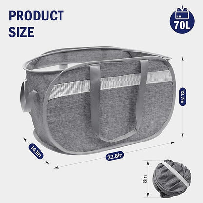 Collapsible Laundry Baskets, Foldable Tear Proof Pop Up Hamper with Reinforced Carry Handles, Durable Laundry Hamper for Home, Laundry, Bathroom, Dorm or Travel (Grey,2 Pack)