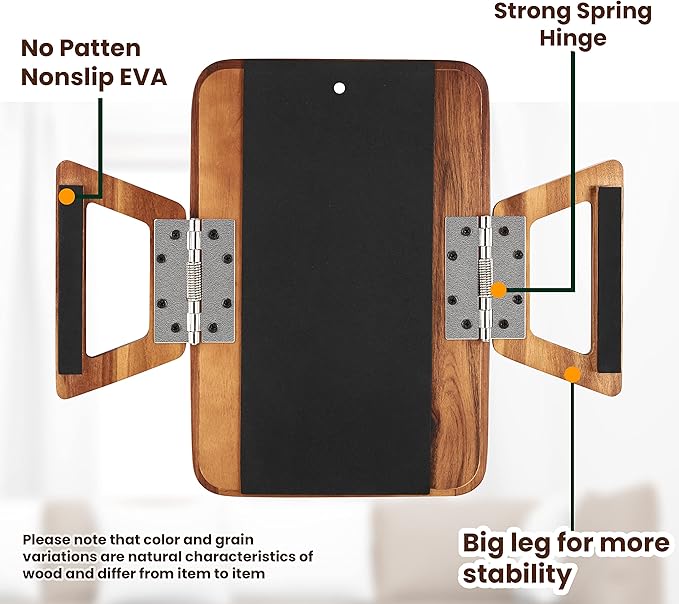 Tinamo Acacia Wood Sofa Armrest Tray with Phone Holder - Large Sofa Arm Tray Table Clip - Couch Arm Table for Wide Couches - Wooden Side Tables for Small Spaces for Eating and Drink(13.8" x 9.5" x 1")