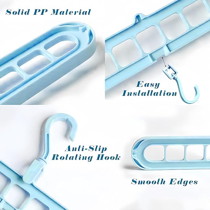 YZÉ BY YIZHE 【9-Space Saving Hangers】, 【Heavy Duty PP Plastic】 【Cascading Hanger Organizer 】 with Anti-Skid Foldable Design for Closet (Blue, 5)