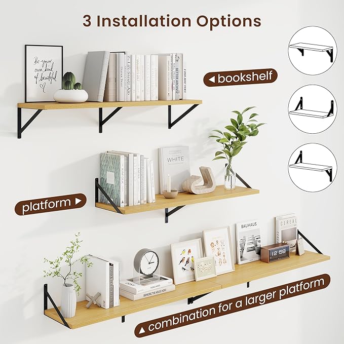 Axeman Deep Floating Shelves | 36 Inch Oak Wall Shelves Set of 2 | 10 Inch Deep Wood Floating Shelves for Wall | 36" W x 10" D Oak Shelves for Living Room Bathroom Kitchen