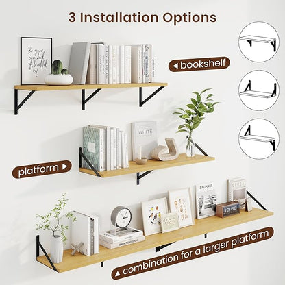 Axeman Deep Floating Shelves | 36 Inch Oak Wall Shelves Set of 2 | 10 Inch Deep Wood Floating Shelves for Wall | 36" W x 10" D Oak Shelves for Living Room Bathroom Kitchen