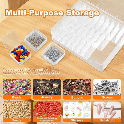 2 Pack 60 Pcs Bead Organizer Box, Clear Plastic Storage Containers Features Hinged Lid and Labels, Craft Storage Box for Jewelry, Diamonds, Clay Beads, Bracelets, Screws, Seeds, Small Parts