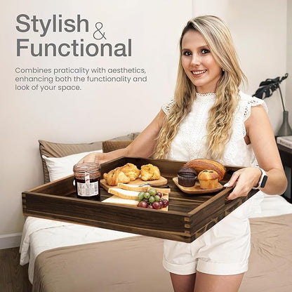 20 x 20 inch Square Wooden Ottoman Tray – Large Wooden Tray for Ottoman, Extra Large Ottoman Tray for Living Room, Coffee Table & Decorative Use (Walnut Color)