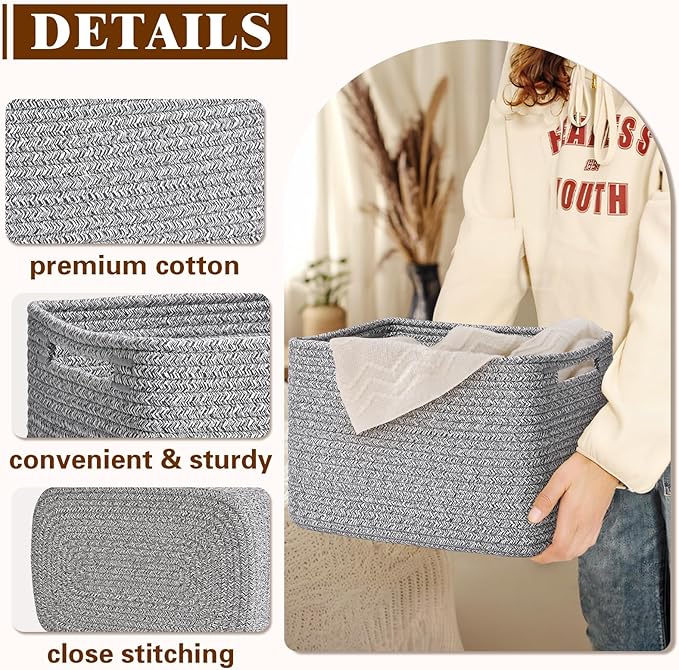 Storage Baskets for Organizing, 4 Pack Storage Baskets for Shelves, Woven Basket for Shelves, Closet Organization, Rectangle Organizer Basket Gifts Empty, 13"Lx8.7"Wx7.9"H Decorative Bins with Handles