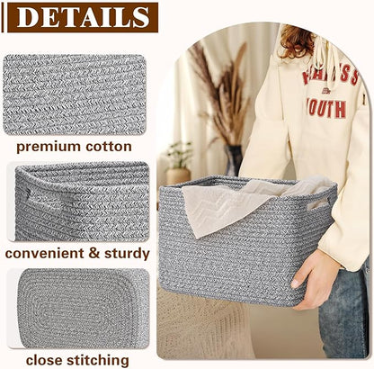 Storage Baskets for Organizing, 4 Pack Storage Baskets for Shelves, Woven Basket for Shelves, Closet Organization, Rectangle Organizer Basket Gifts Empty, 13"Lx8.7"Wx7.9"H Decorative Bins with Handles