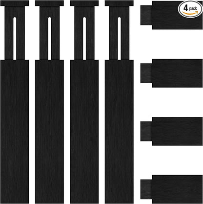 4 Pack Bamboo Kitchen Drawer Dividers with Inserts 2.6" High, Adjustable from 12.5 Inch to 21.7 Inch Drawer Organizers, Expandable Drawer Separators for Clothes, Bedroom, Dresser, Office (Black)