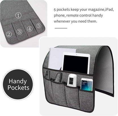 SYSOV Sofa Armrest Organizer, Remote Control Holder for Recliner Couch, Arm Chair Caddy with 5 Pockets for Magazine, Tablet, Phone, iPad