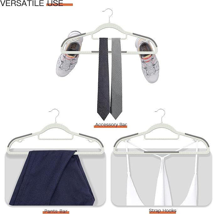 MLKJHHI 60 Pack Heavy Duty Plastic Hangers, Non Slip Clothes Hangers with Rubber Pads and 360° Hook - Thin Space Saving Hanger, Closet Organizer for Shirt, Pants, Suit, Skirt,Coat - Gray