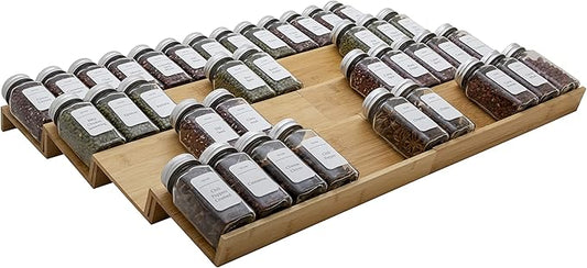Angimio Bamboo Spice Rack Drawer Organizer - 8 Piece Set - 12" Wide, Combine Into 24" Rack (12" or 24")