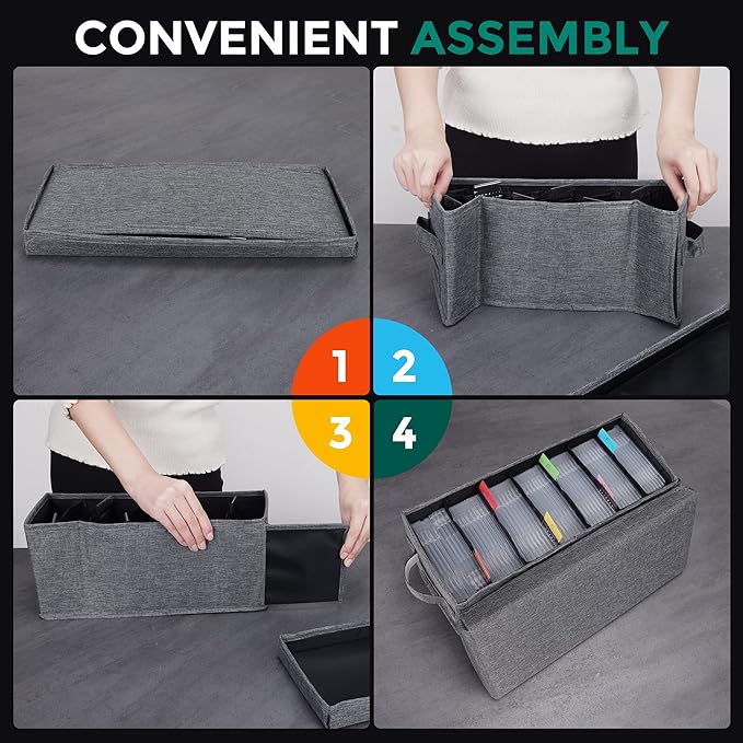 CD Storage Box with Lid, Practical CD Case Holder Organizer with Index Labels, 14.6 x 5.7 x 6.1 Inches CD Storage Case to Store up to 35 CDs Jewel Cases, and 193 Discs- Grey