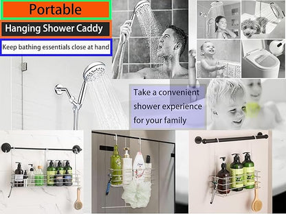 Seltomer 2pcs Single-Layer Hanging Shower Caddy, Rustproof Shelves Rack with Rotatable Hook bar, Large Capacity Bathroom Organizers and Storage, No Drilling Shampoo Bracket