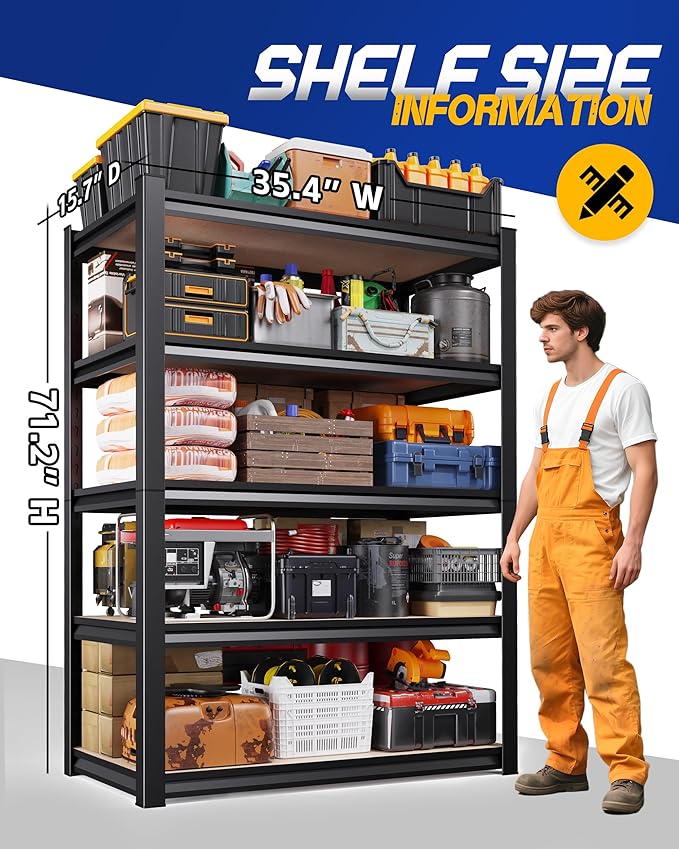 Set of 3 Garage Shelving Heavy Duty Storage Shelves, Adjustable Metal Shelving Unit, Utility Garage Organizer Shelf for Basement, Pantry, Kitchen, Warehouse, 15.7"D x 35.4"W x 71.2"H, Black