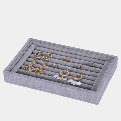 Valyria Velvet 7 Slots Ring Earrings Trays Showcase Display Jewelry Organizer (Grey)
