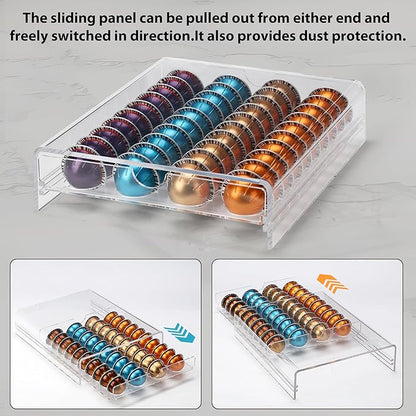 ZhiYo-Life Clear Acrylic Coffee Pod Drawer for Nespresso Vertuo 40 Pod Double Sided Pull Out Organizer