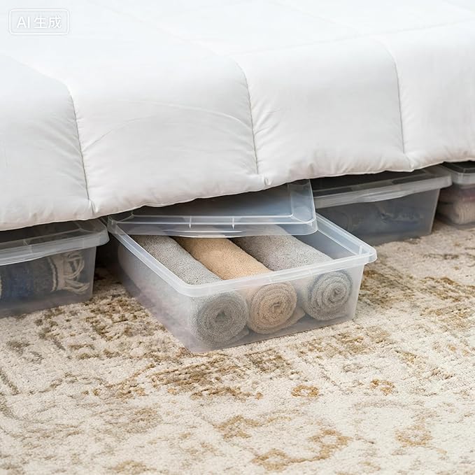 4-Pack Clear 28 Qt. Underbed Plastic Storage Bins with Snap-On Lids & Built-in Side Handles - Stackable, Lightweight, Easy to Carry for Underbed, Closets, Shelves, Pantries