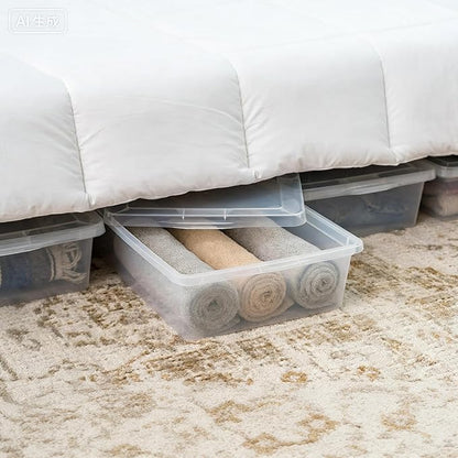 4-Pack Clear 28 Qt. Underbed Plastic Storage Bins with Snap-On Lids & Built-in Side Handles - Stackable, Lightweight, Easy to Carry for Underbed, Closets, Shelves, Pantries