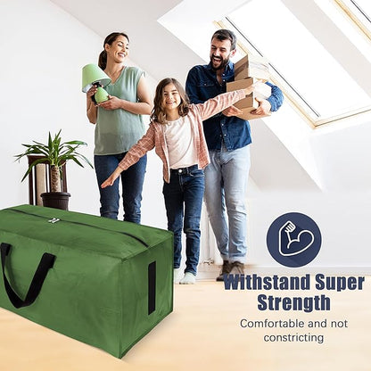 8 Pack Large Strong Moving Bags with Zippers & Carrying Handles - Water-Resistant - Heavy Duty Storage Tote for Space Saving, Fold Flat, Alternative to Moving Box (Olive Green)