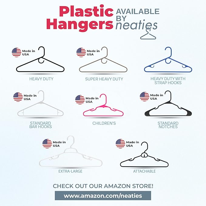 Neaties Super Heavy Duty Clothes Hangers 36 Pack – Made in The USA - 10lb Capacity, Thick Plastic Hangers for Pants, Coats, Jackets, Jeans and Adult Clothing – White & Pink
