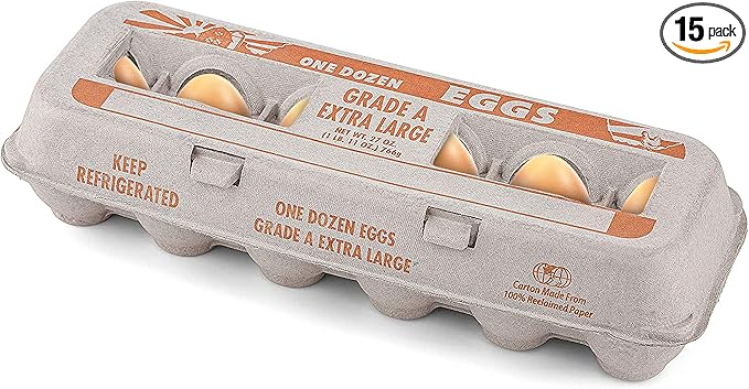 Printed Natural Pulp Egg Cartons Holds Up to Twelve Eggs - 1 Dozen Extra Large - Strong Sturdy Material Perfect For Storing Extra Eggs - by MT Products (15 Cartons) - Made in The USA